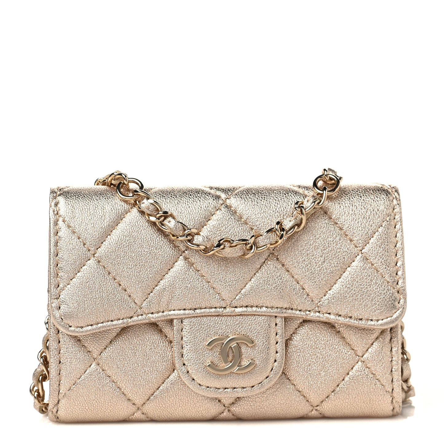Metallic Lambskin Quilted Belt Bag Gold