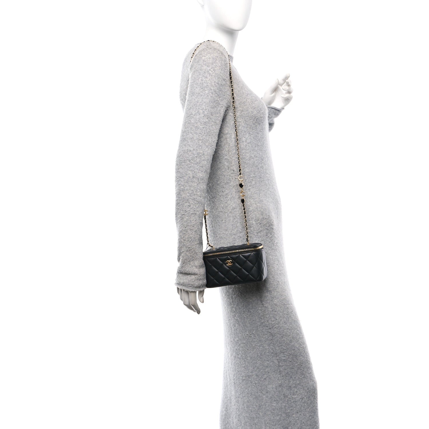 Chanel Lambskin Enamel Quilted Small Coco Hearts Vanity Case With Chain Black 3 of 12