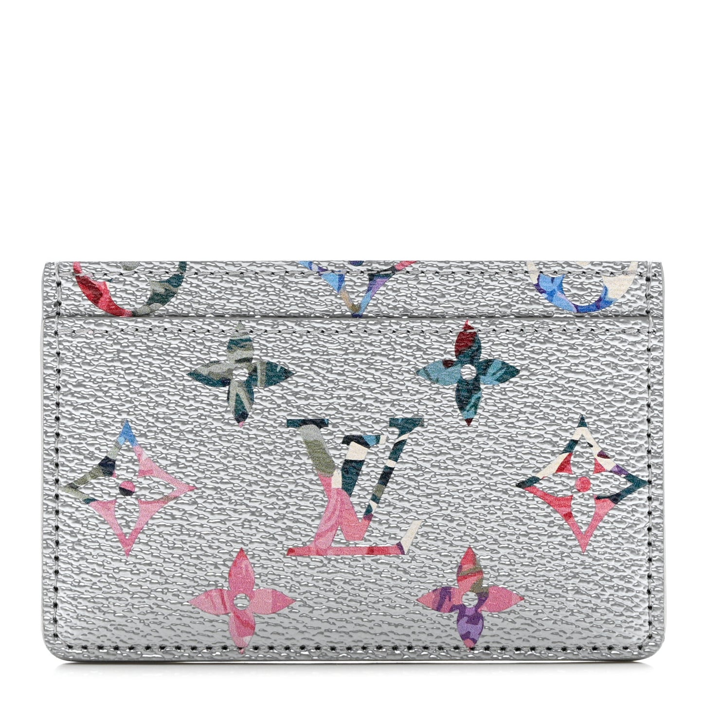 Metallic Monogram LV Garden Card Holder SIlver
