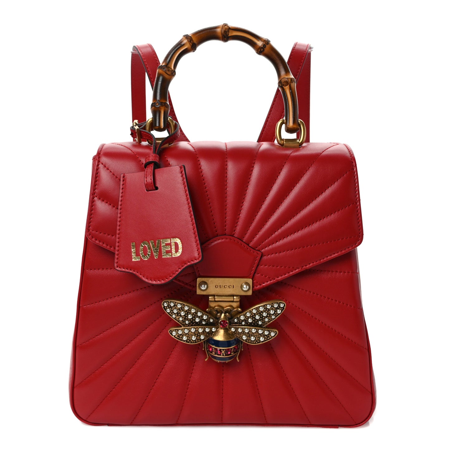 Calfskin Bamboo Trapuntata Queen Margaret Backpack Hibiscus Red
