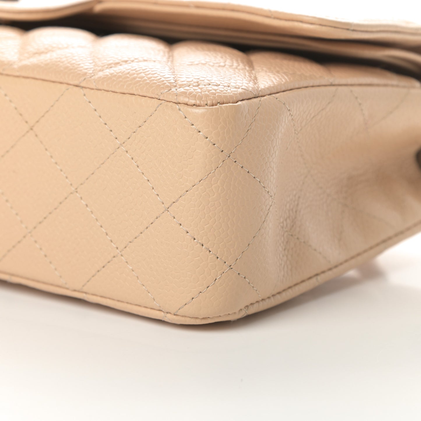 Caviar Quilted Medium Double Flap Beige