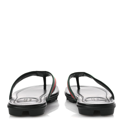Gucci Nylon Calfskin Web Mens Cleat Sole Thong Sandals 8 Black Red Blue 6 of 14