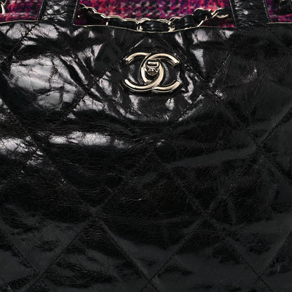 Chanel Glazed Calfskin Quilted Tweed Portobello Tote Black Pink 8 of 15