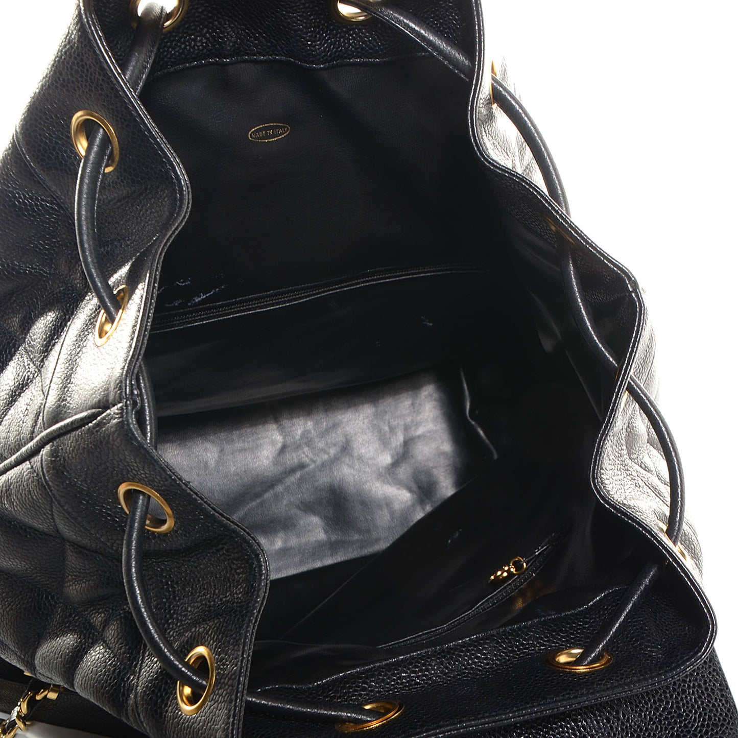 Quilted Caviar Drawstring Backpack Black