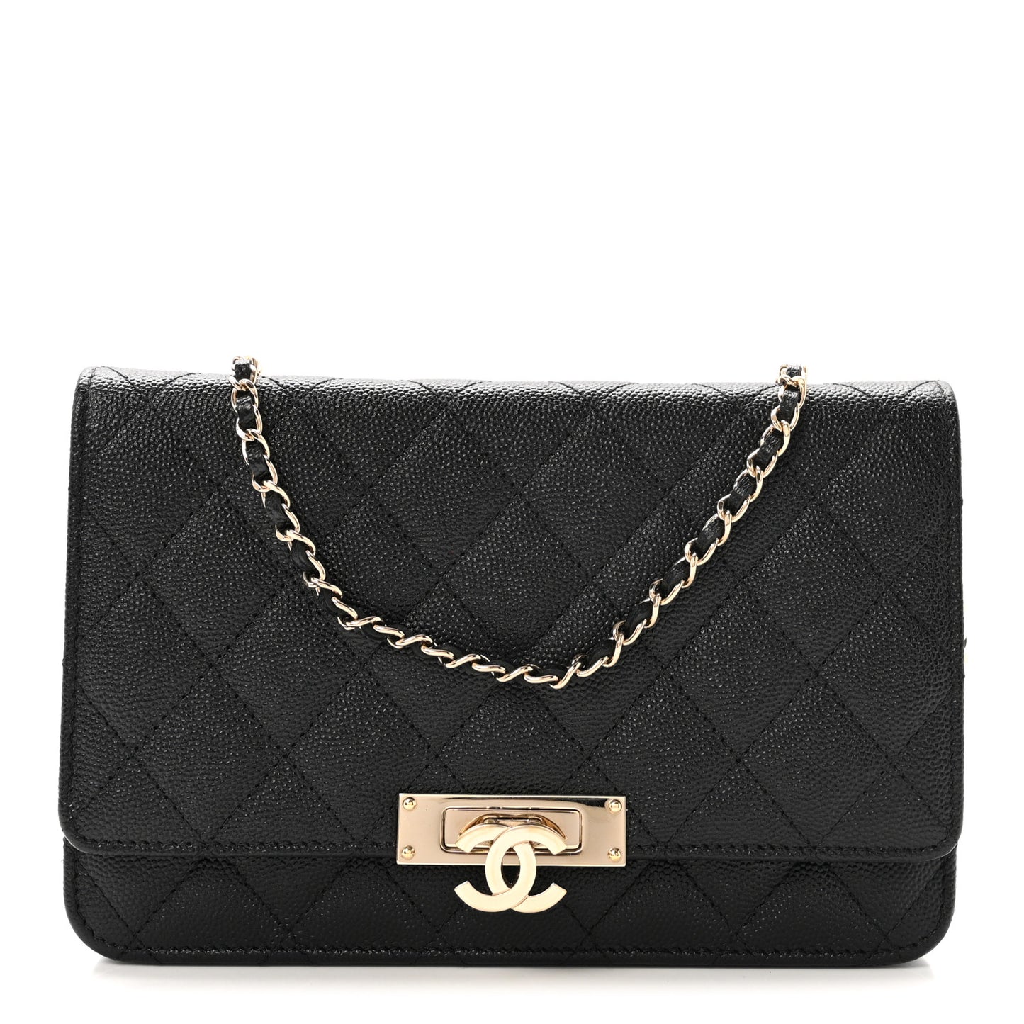 Caviar Quilted Golden Class Wallet On Chain WOC Black