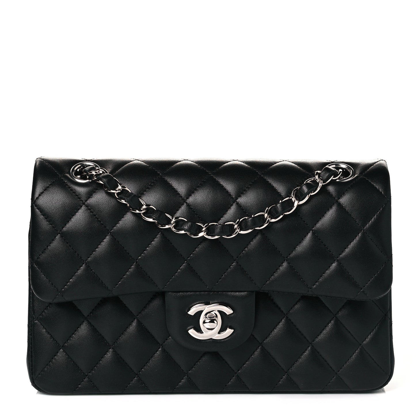 Lambskin Quilted Small Double Flap Black