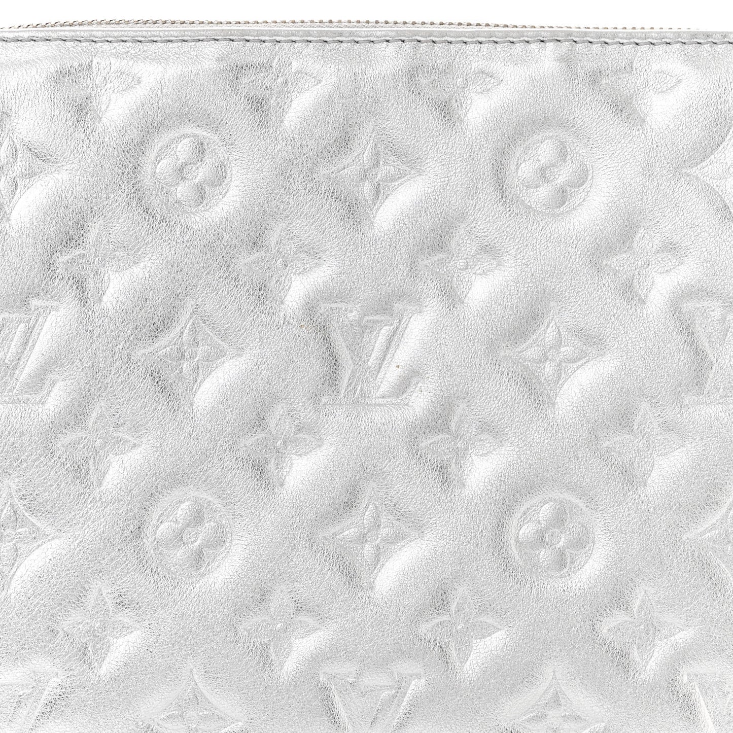 Metallic Lambskin Embossed Monogram Coussin PM Silver