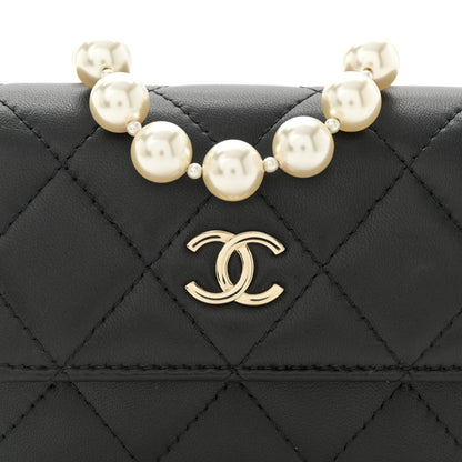 Chanel Lambskin Quilted Pearl Card Holder With Chain Black 8 of 12