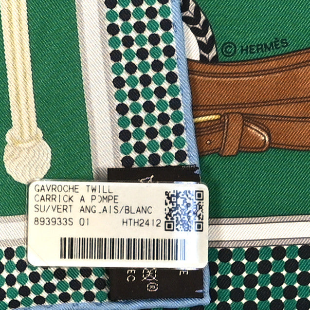 Silk Carrick a Pompe Pocket Square  Vert Anglais White