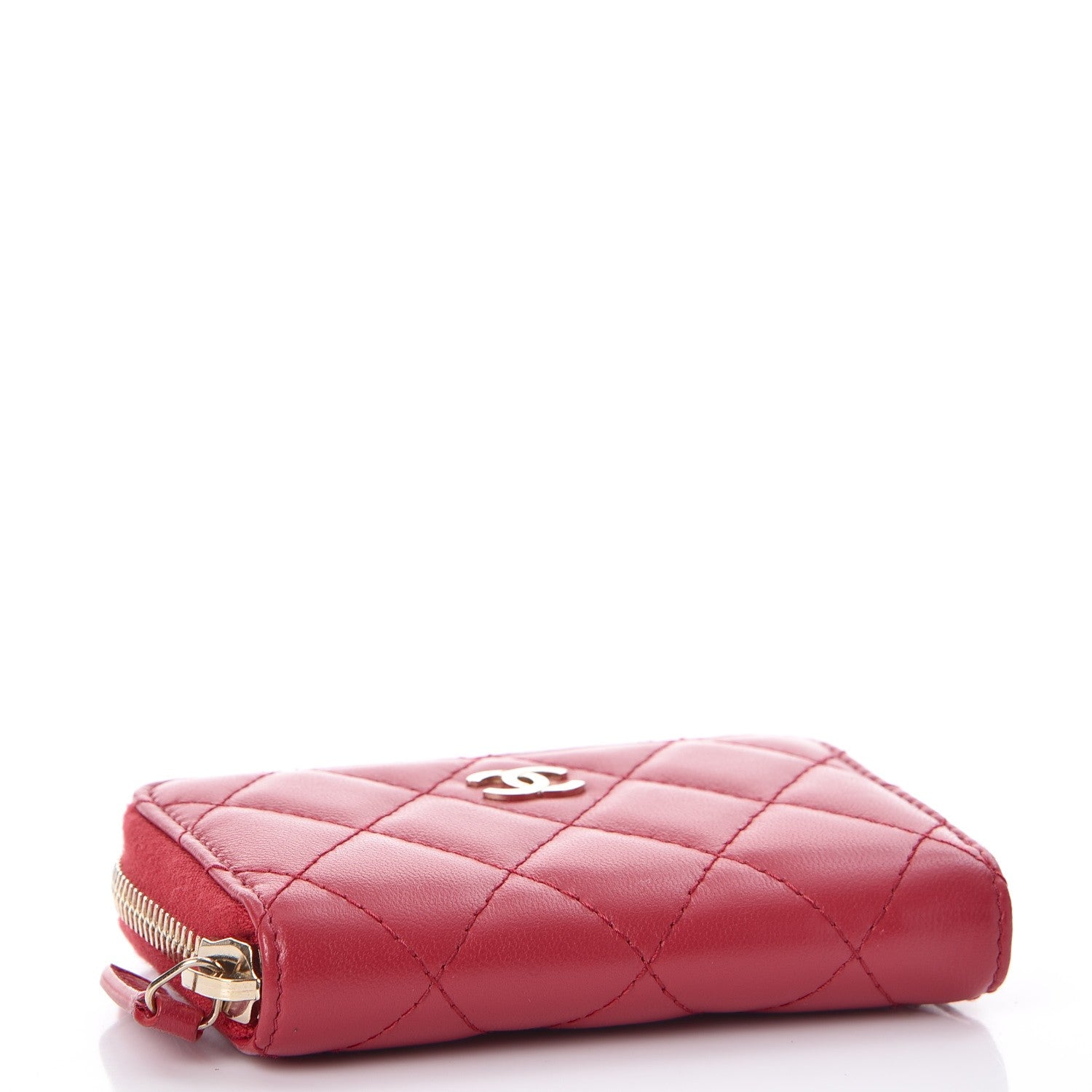 Chanel Lambskin Quilted Zip Around Coin Purse Wallet Dark Pink 4 of 7