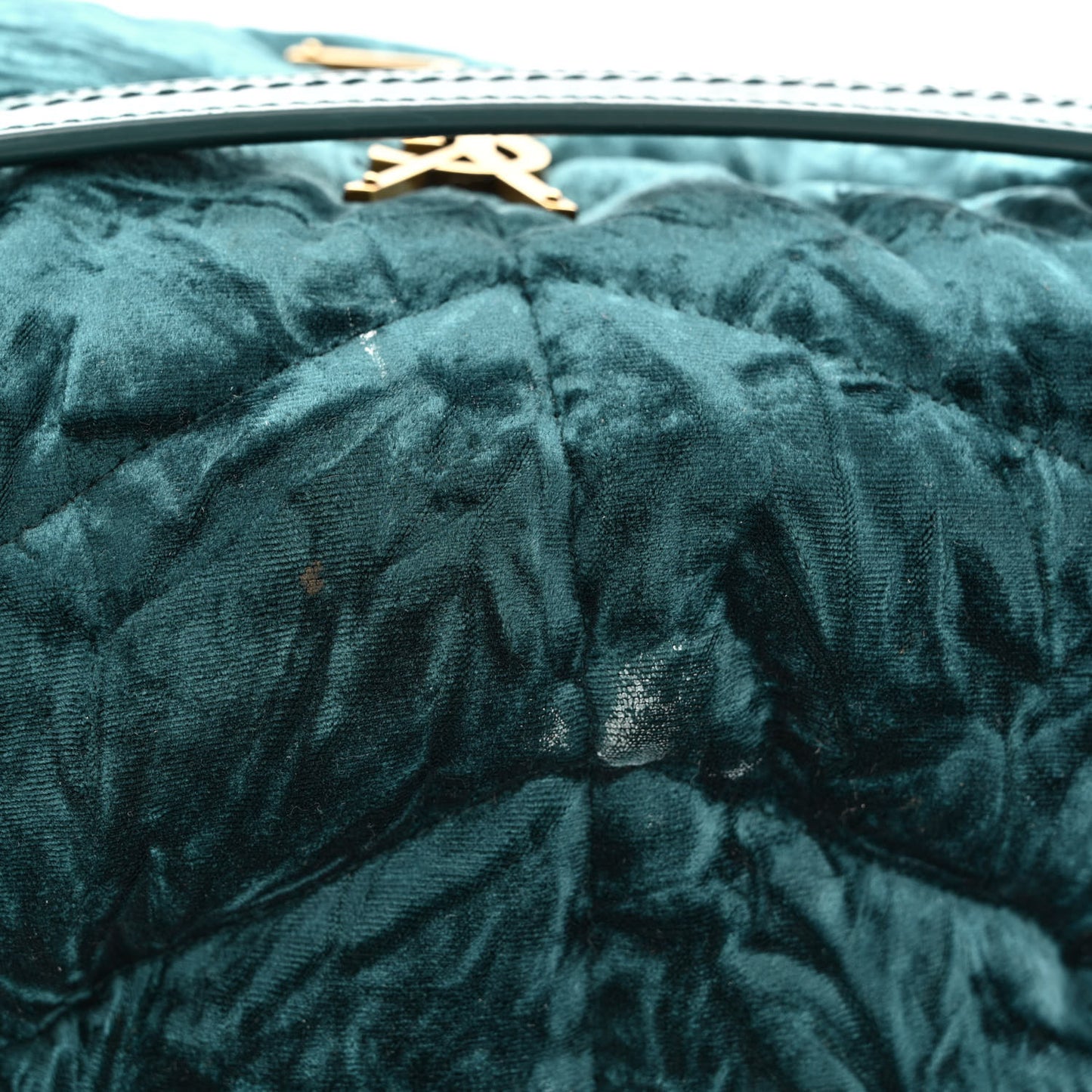 Crushed Velvet Quilted Small Loulou Puffer Monogram Chain Satchel Emerald