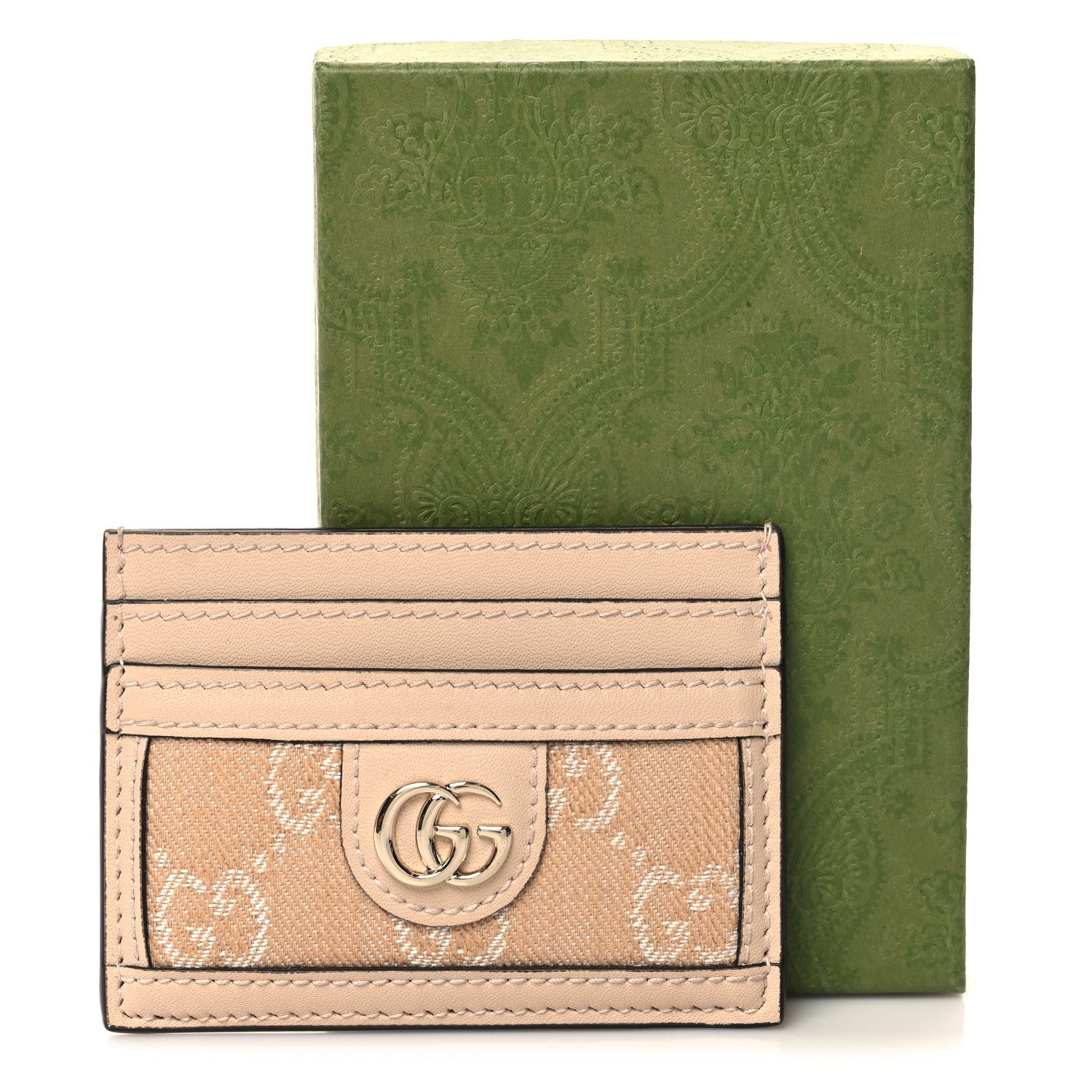 Gucci Monogram Textured Dollar Calfskin Ophidia Card Holder Light Beige Denim 7 of 7