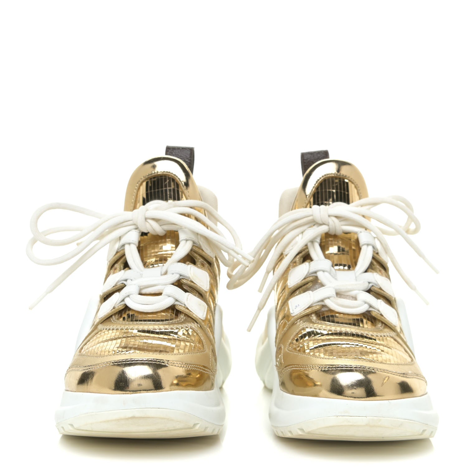 Louis Vuitton Metallic Calfskin Technical Nylon LV Archlight Sneakers 36.5 Gold White 2 of 24