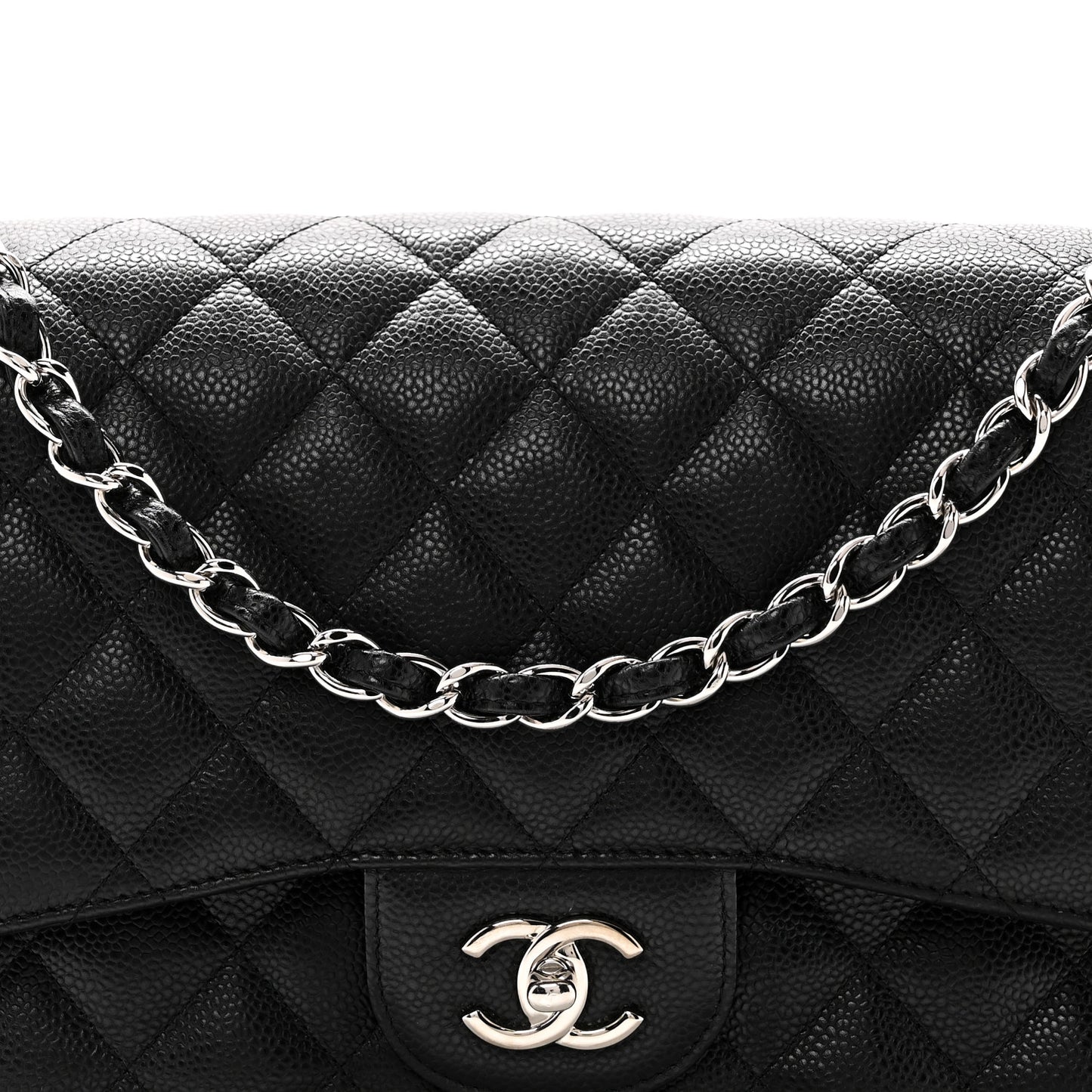 Caviar Quilted Jumbo Double Flap Black