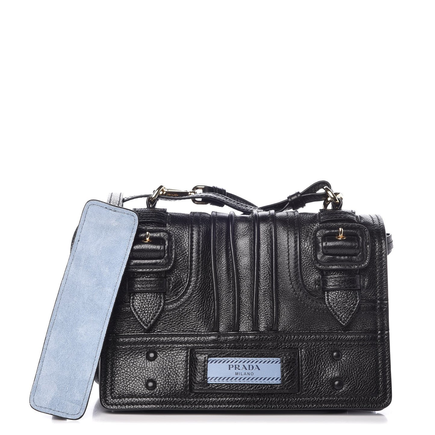 Glace Calfskin Etiquette Flap Shoulder Bag Black