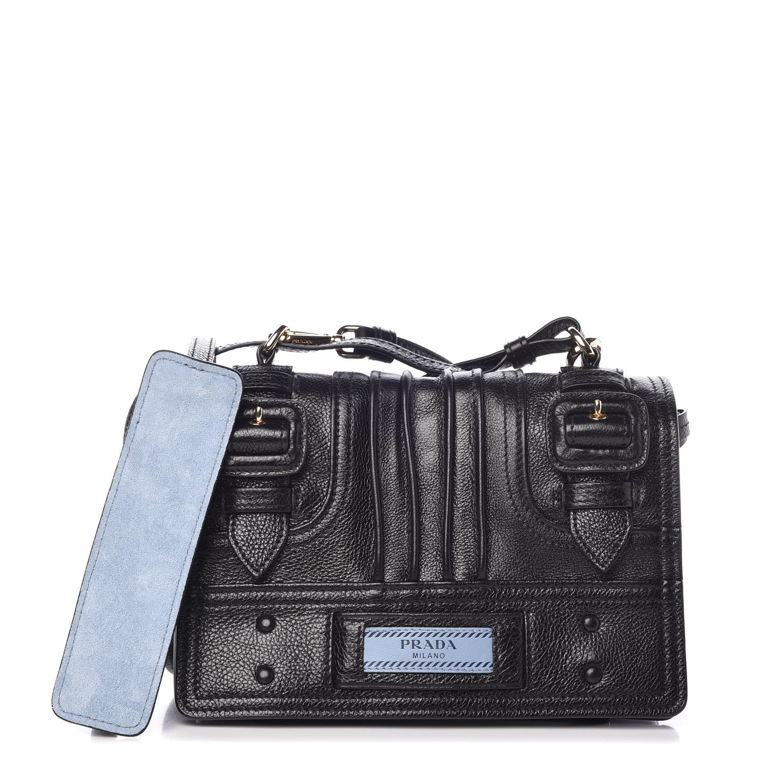 Prada Glace Calfskin Etiquette Flap Shoulder Bag Black 1 of 8