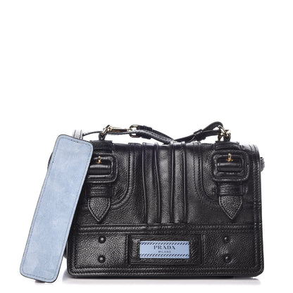 Prada Glace Calfskin Etiquette Flap Shoulder Bag Black 1 of 12