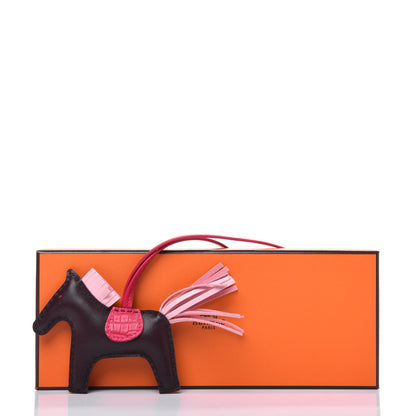 Hermes Milo Lambskin Matte Alligator Touch Grigri Rodeo Horse Bag Charm PM Rouge Sellier Framboise Rose Sakura 5 of 5