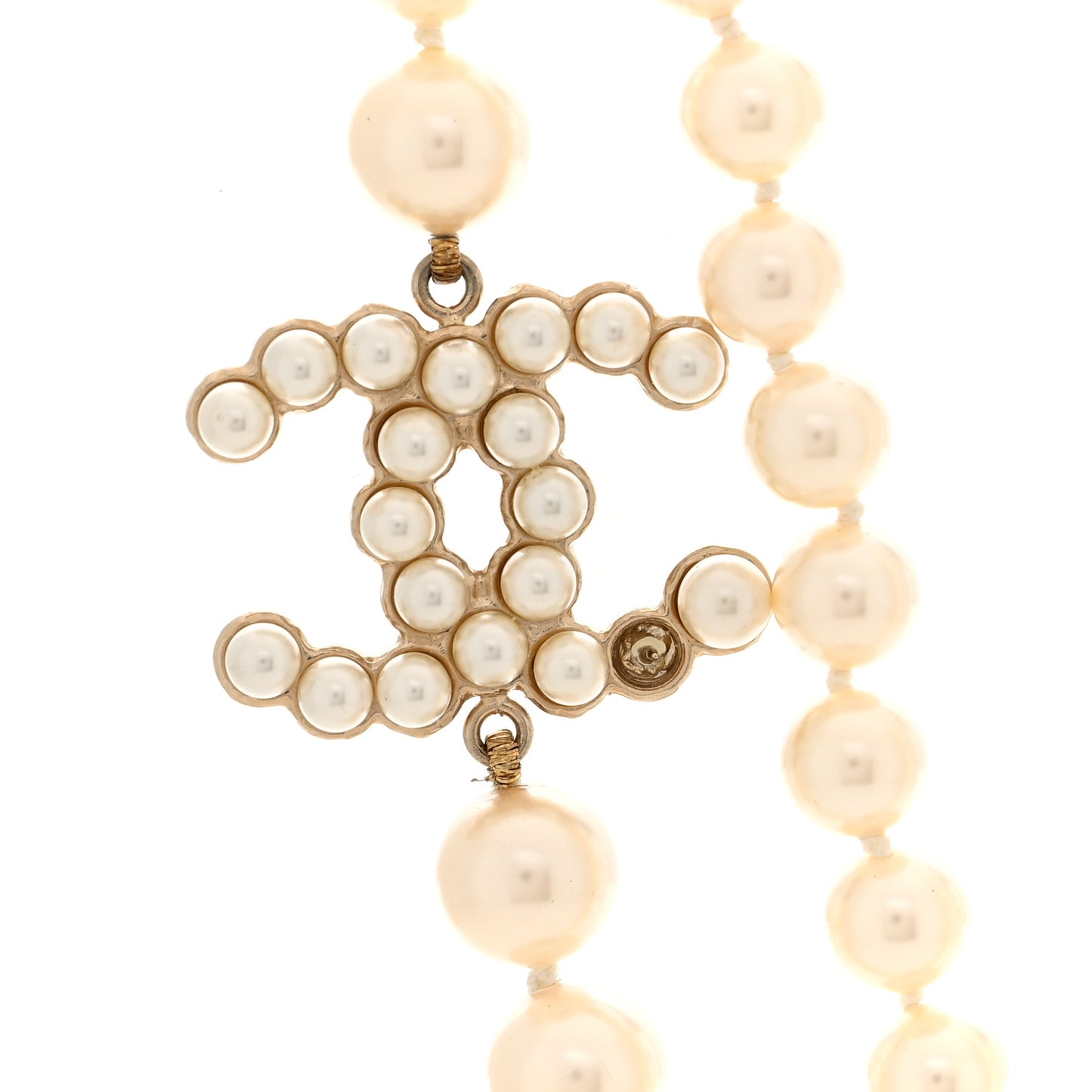 Graduated Pearl Crystal CC Necklace White