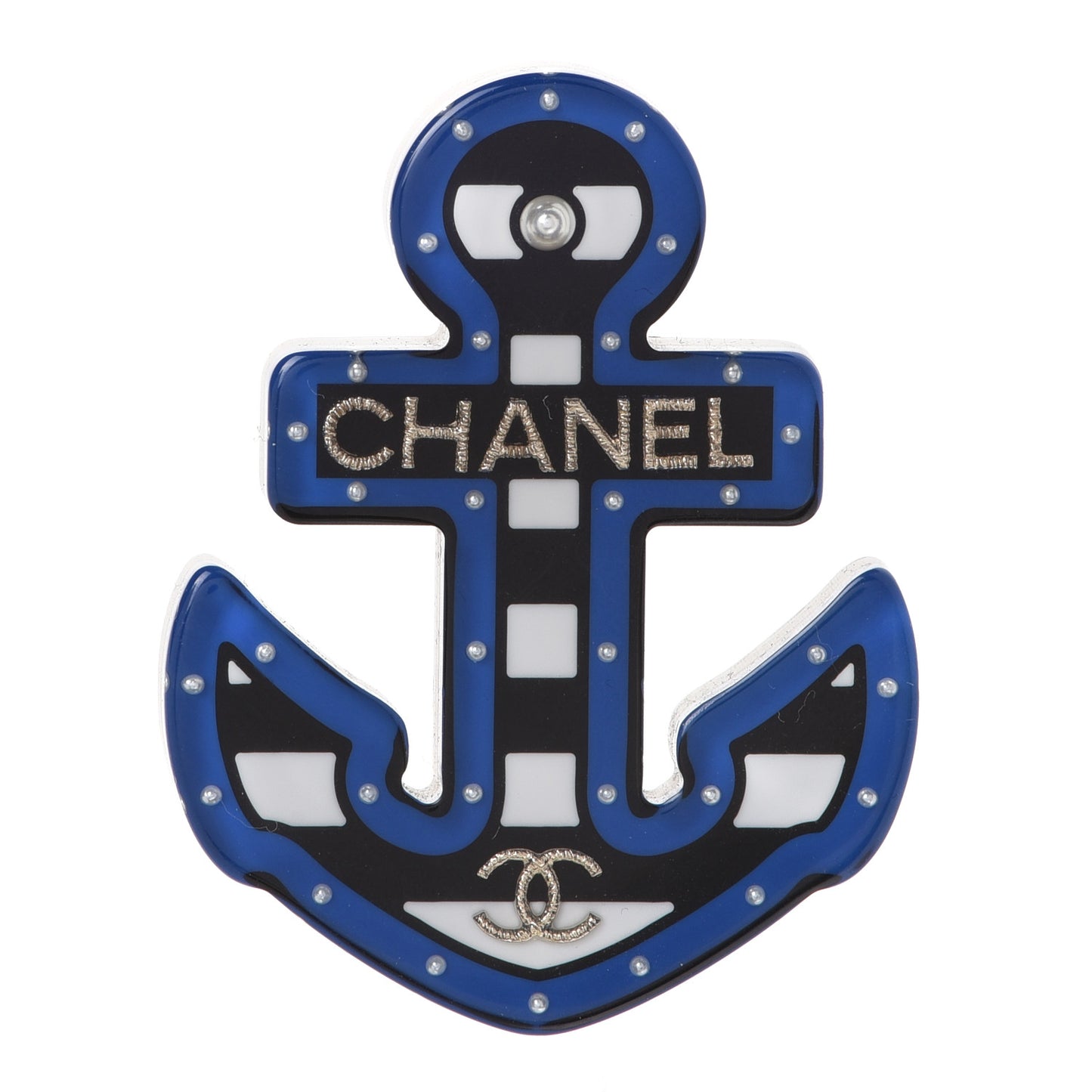 Resin Pearl Anchor CC Brooch Black Blue