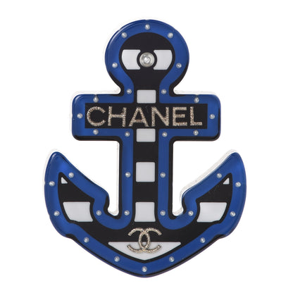 Chanel Resin Pearl Anchor CC Brooch Black Blue 1 of 5