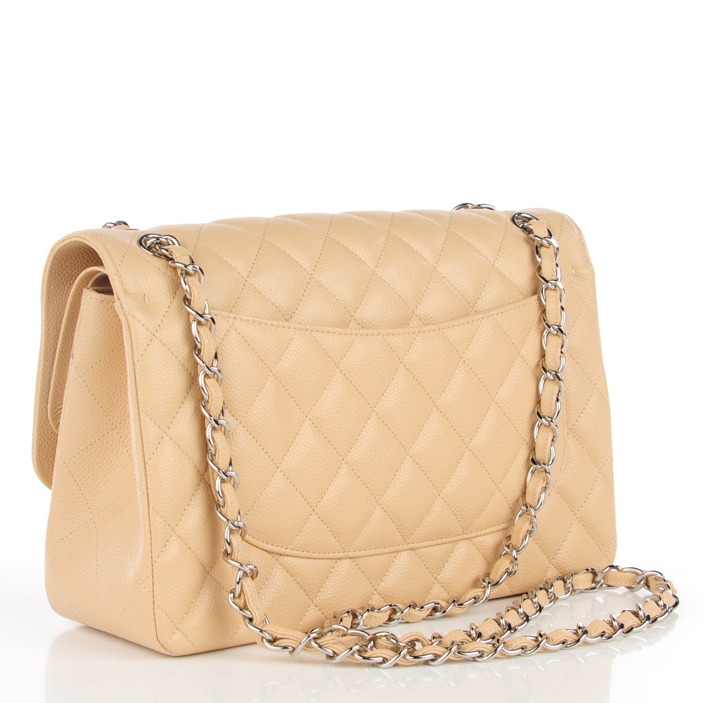 Caviar Quilted Jumbo Double Flap Beige Clair