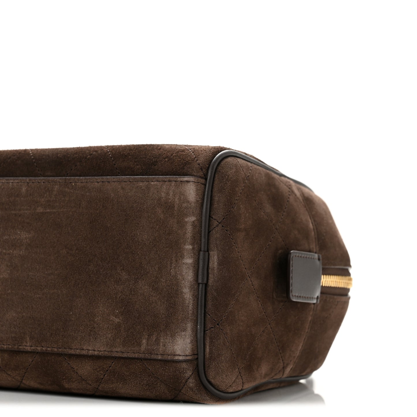 Suede Calfskin Large Perfect Bowling Bag Dark Brown