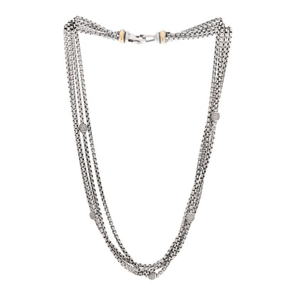 David Yurman Sterling Silver 18K Yellow Gold Diamond Box Chain Four Strand Necklace 2 of 5
