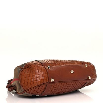 Burberry Canvas House Check Woven Tote Dark Tan 3 of 10