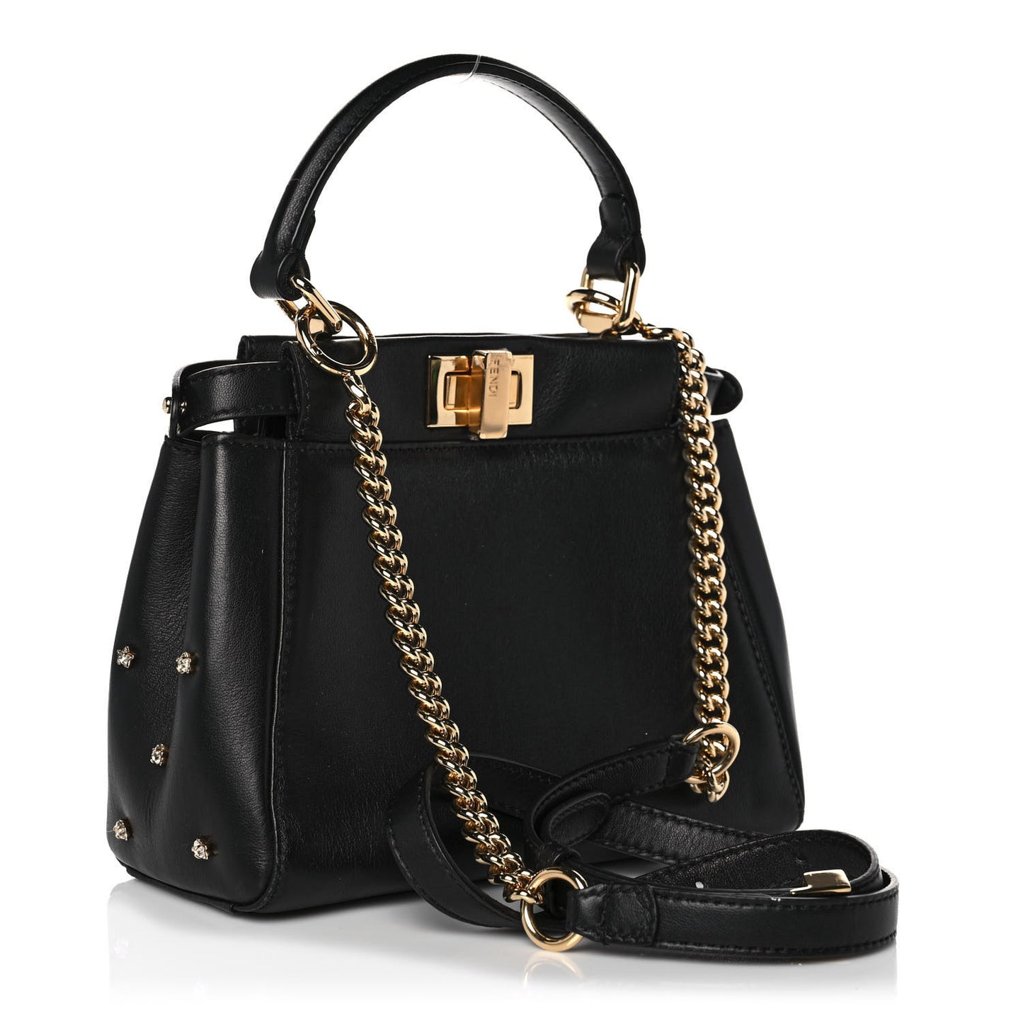 Nappa Crystal Studded XS Peekaboo Iconic Satchel Black