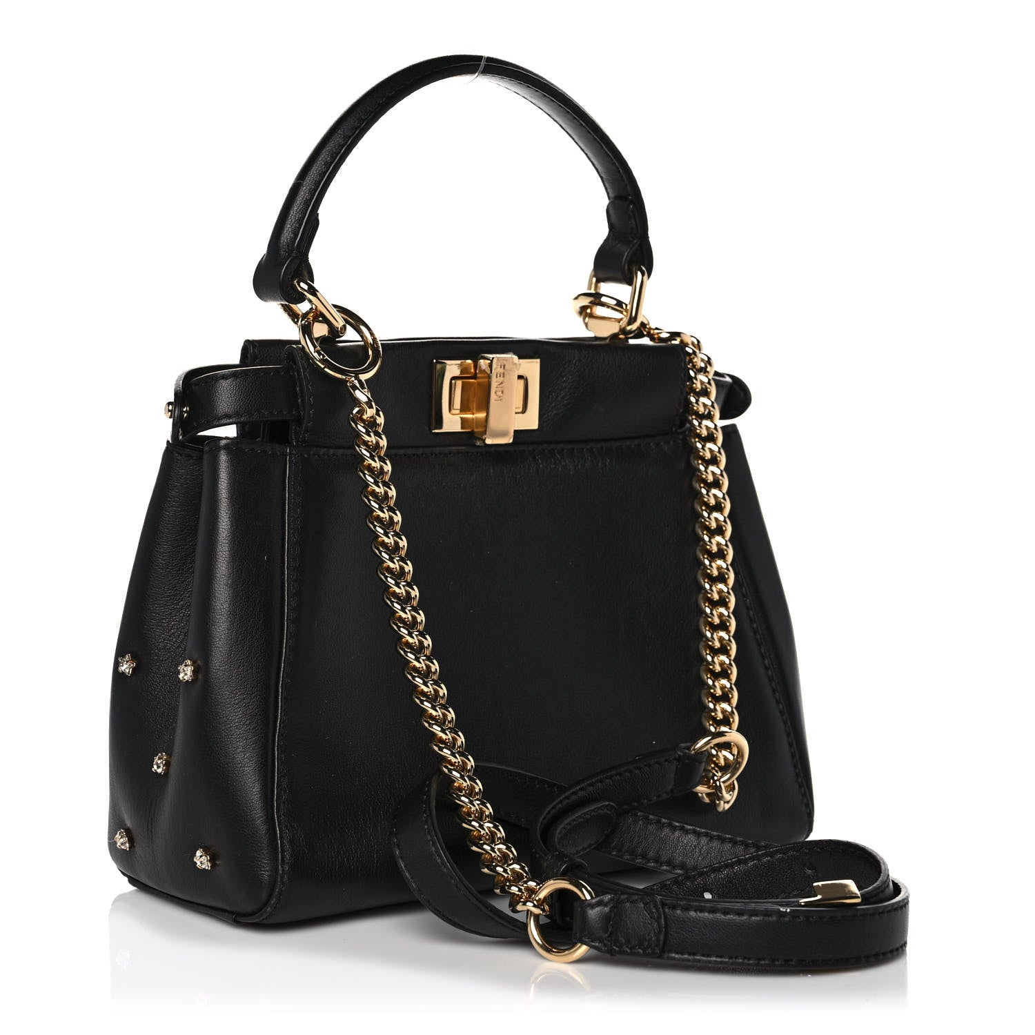 Fendi Nappa Crystal Studded XS Peekaboo Iconic Satchel Black 2 of 10