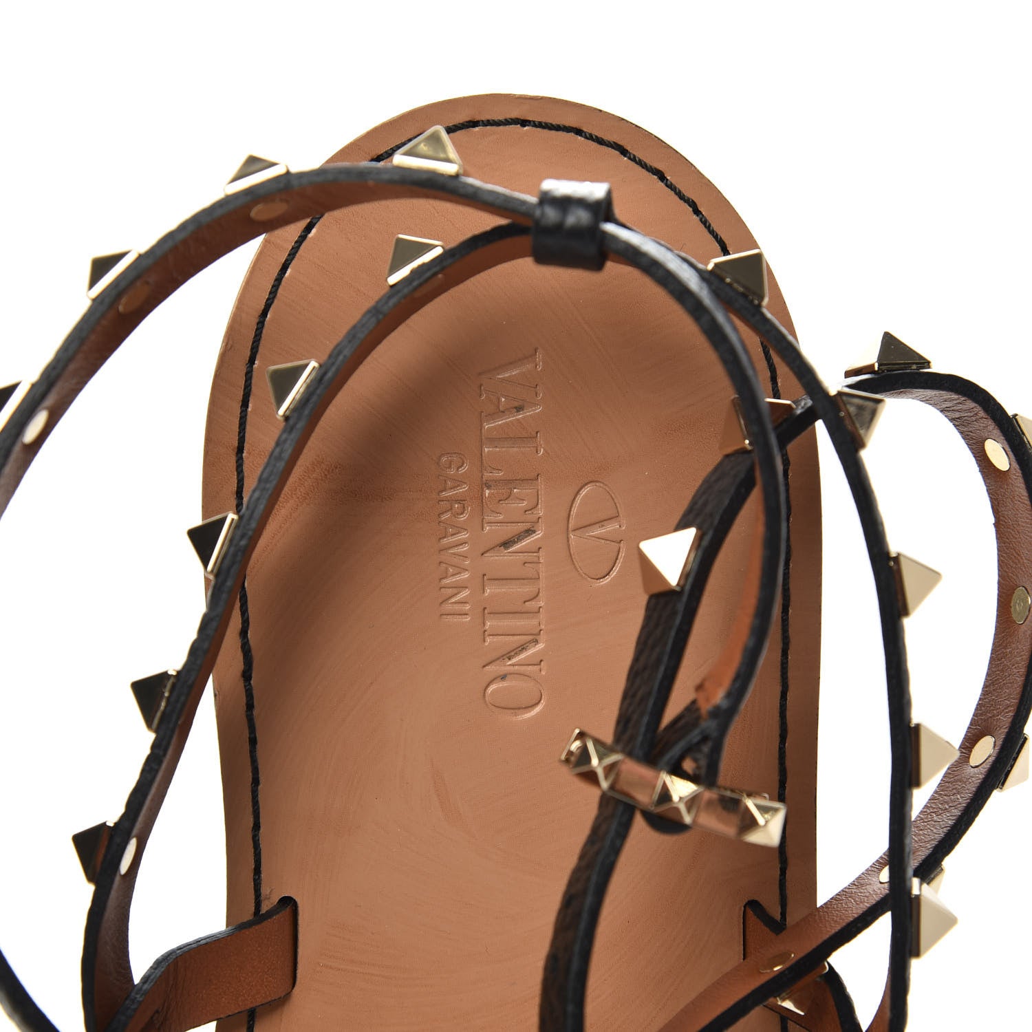 Valentino Garavani Calfskin Rockstud Ankle Wrap Flat Thong Sandals 38.5 Black 6 of 8