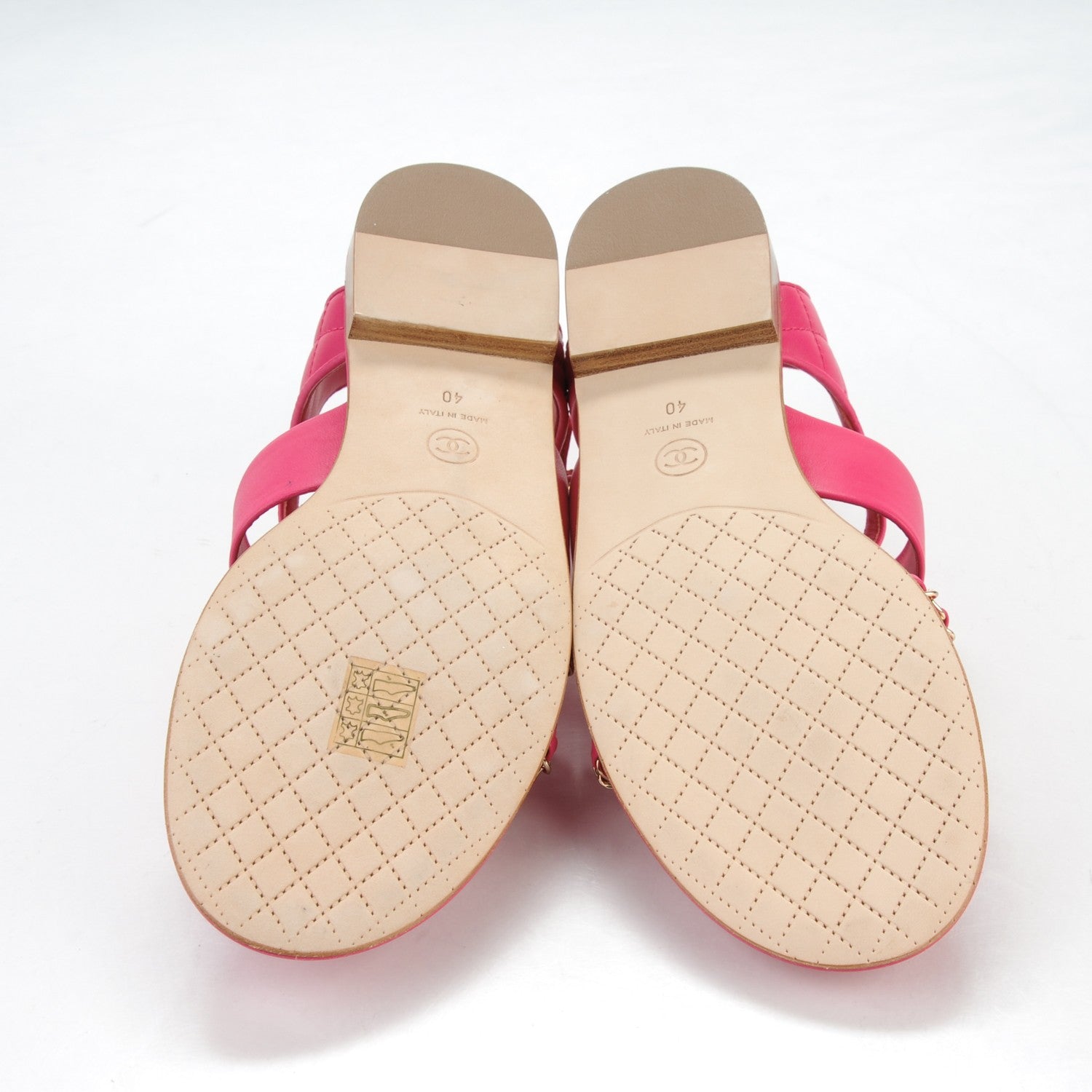 Chanel Lambskin Quilted Chain CC Sandals 40 Fuchsia 5 of 7