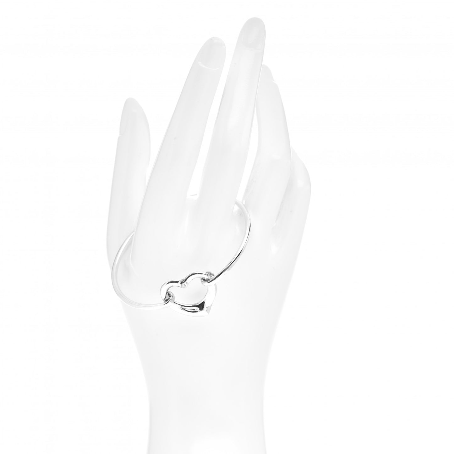 Sterling Silver Diamond Elsa Peretti Open Heart Bangle Bracelet