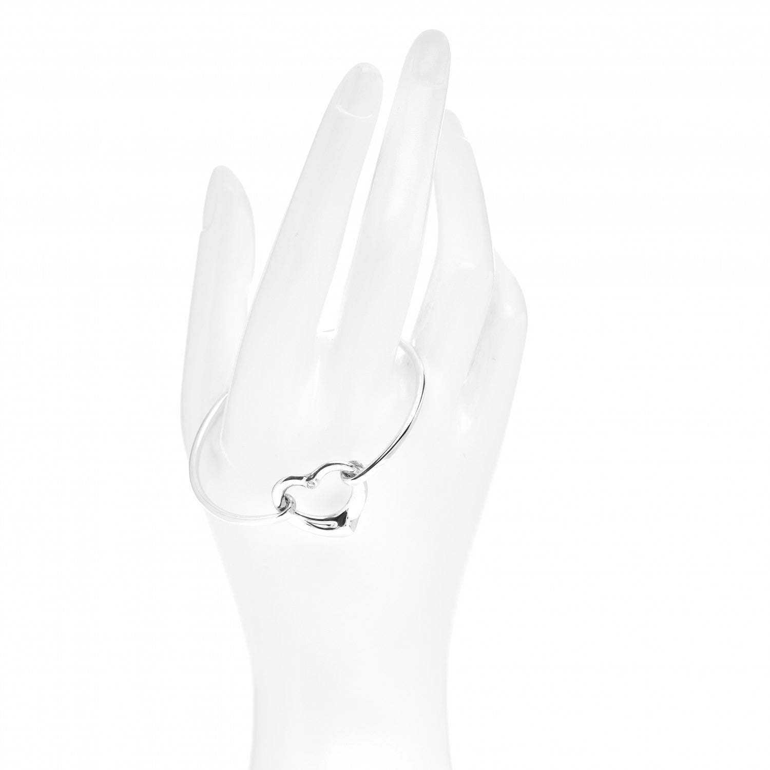 Tiffany Sterling Silver Diamond Elsa Peretti Open Heart Bangle Bracelet 2 of 4