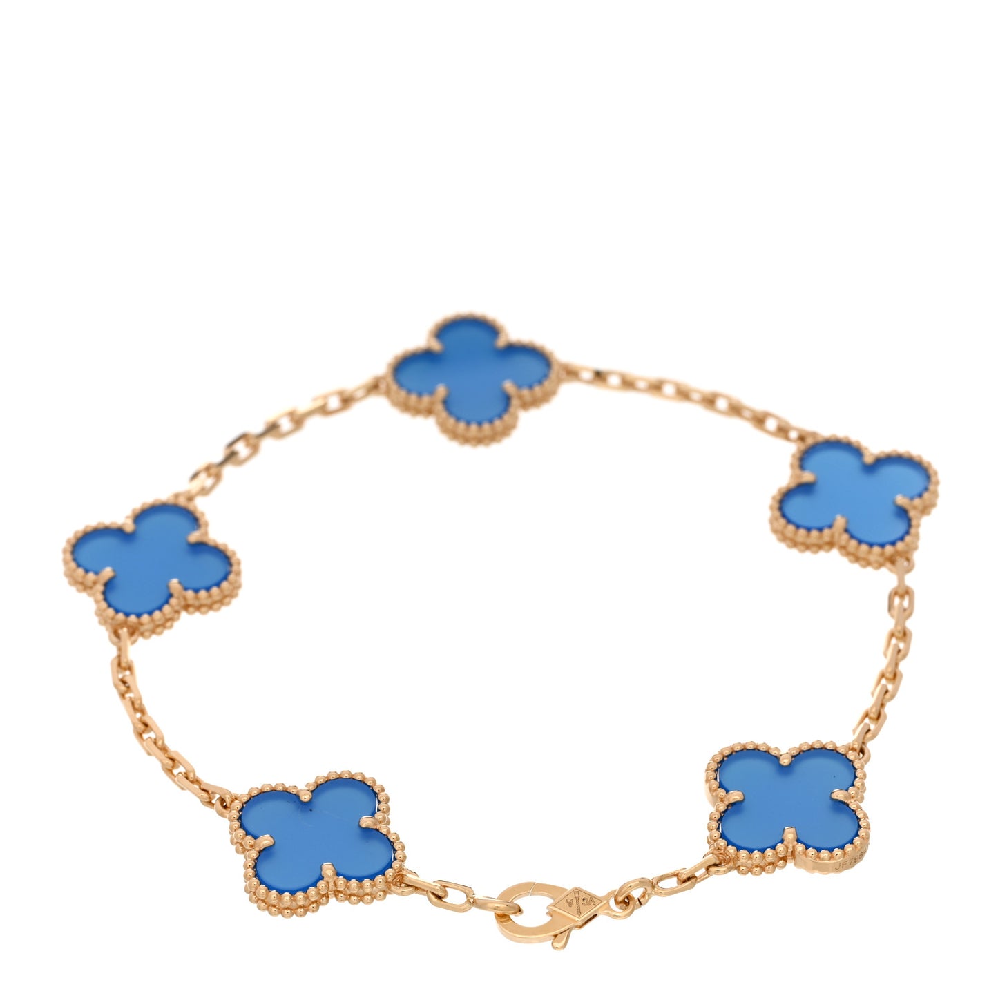 18K Yellow Gold Blue Agate 5 Motifs Vintage Alhambra Bracelet