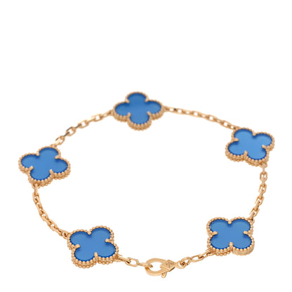 Van Cleef & Arpels 18K Yellow Gold Blue Agate 5 Motifs Vintage Alhambra Bracelet 2 of 5