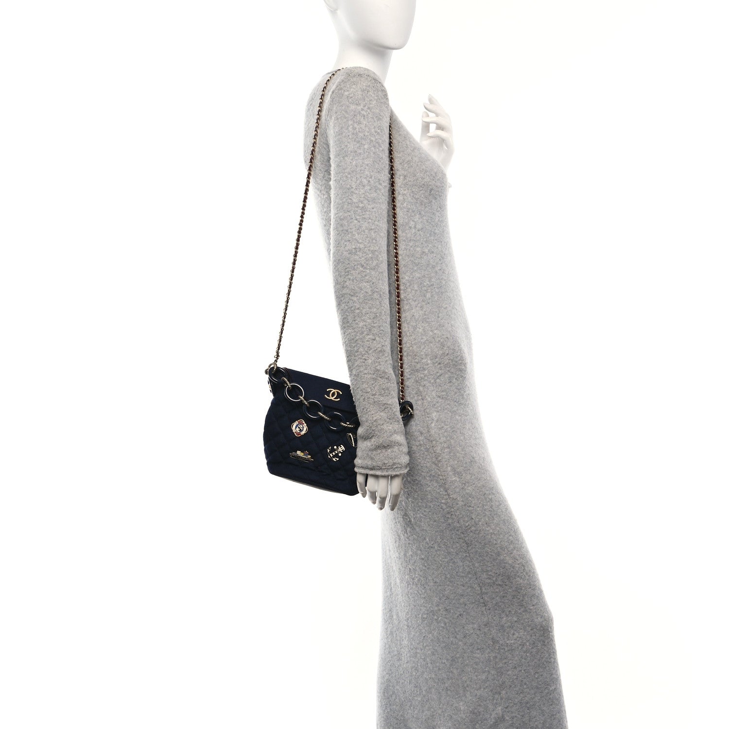 Chanel Wool Lambskin Quilted Paris Hamburg Charms Bucket Bag Dark Navy 2 of 10