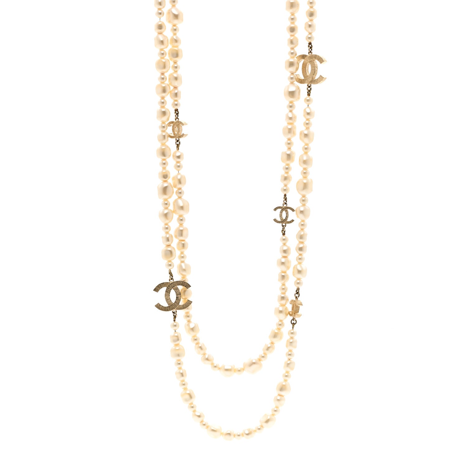 Chanel Graduated Pearl CC Long Necklace Gold 1 of 5