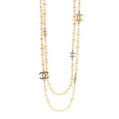 Chanel Graduated Pearl CC Long Necklace Gold 1 of 5