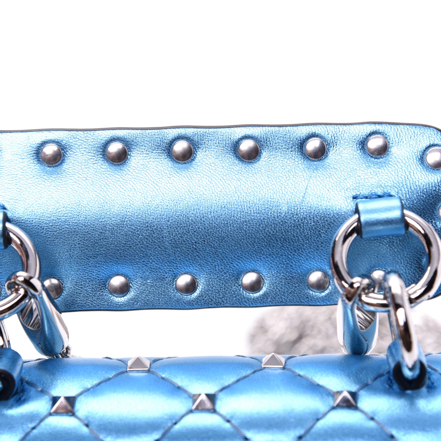 Metallic Nappa Micro Rockstud Spike Shoulder Bag Cerulean