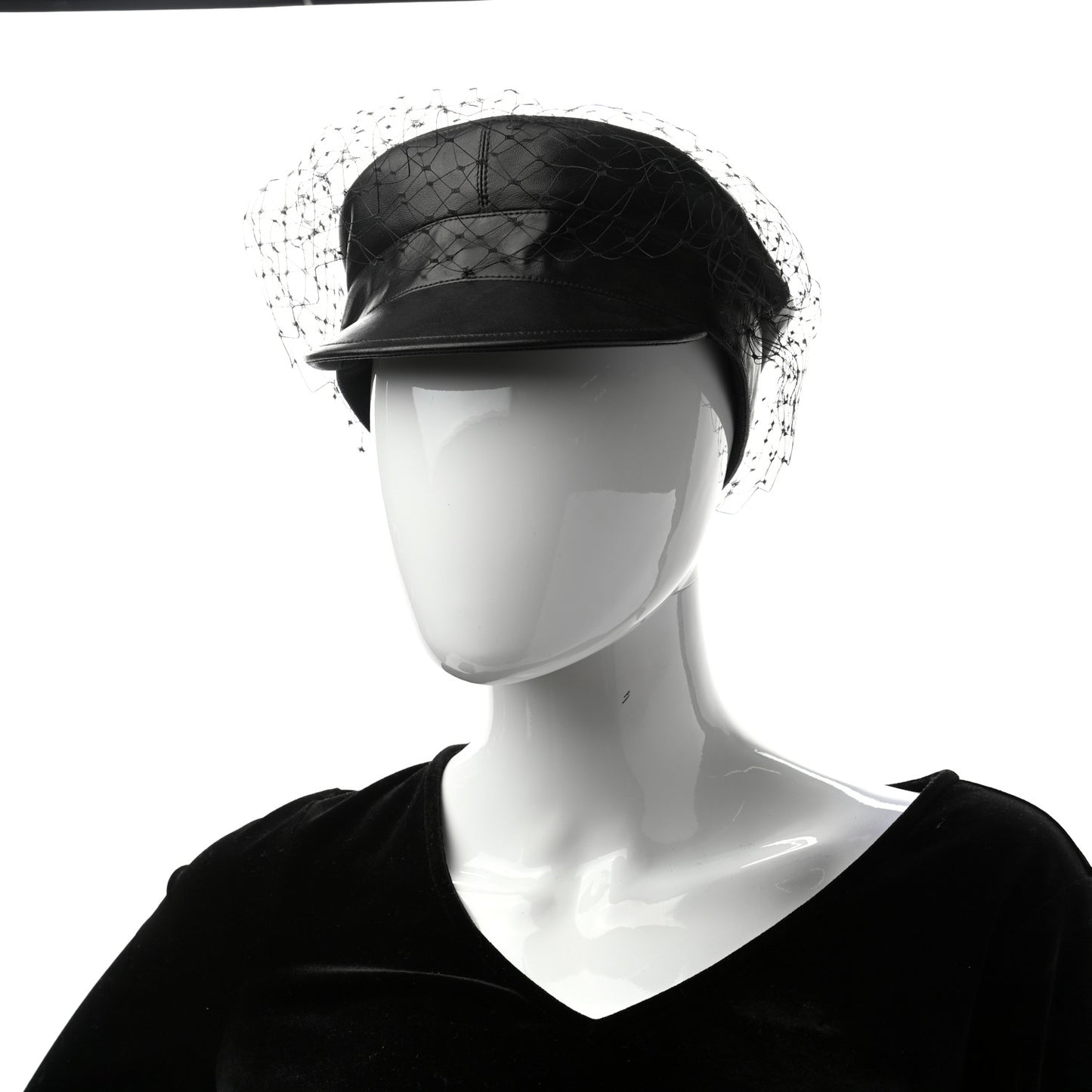 Lambskin Arty Cap with Veil 58 Black