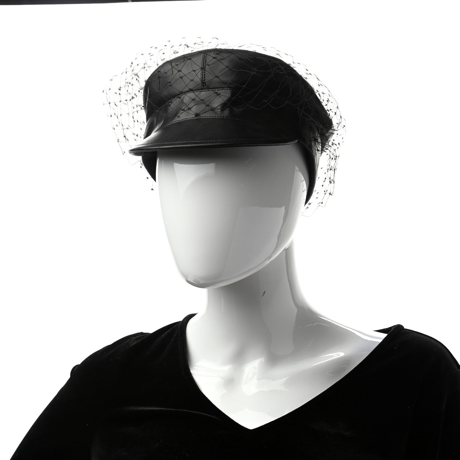 Christian Dior Lambskin Arty Cap with Veil 58 Black 2 of 10