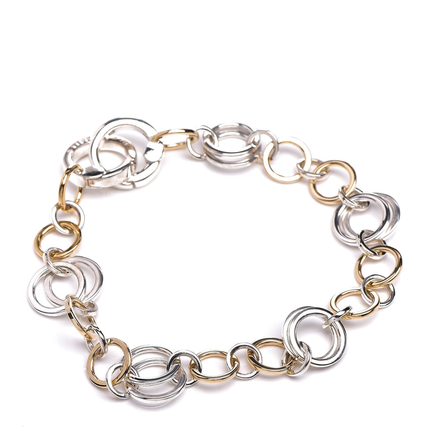 18K Yellow Gold Sterling Silver Circle Link Bracelet