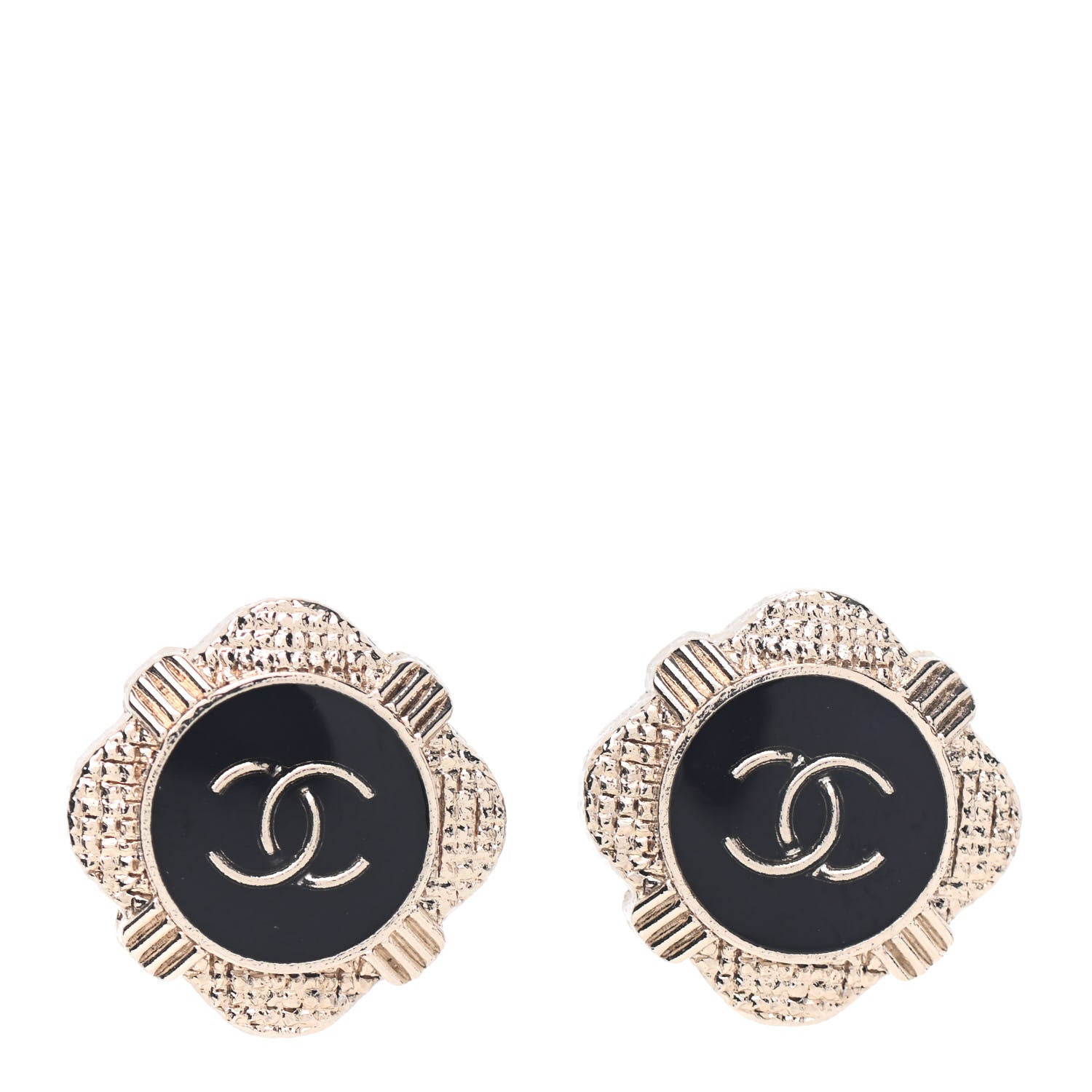 Chanel Resin Crystal Quilted CC Heart Earrings Gold Black 1 of 5