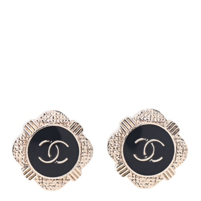 Chanel Resin Crystal Quilted CC Heart Earrings Gold Black 1 of 5