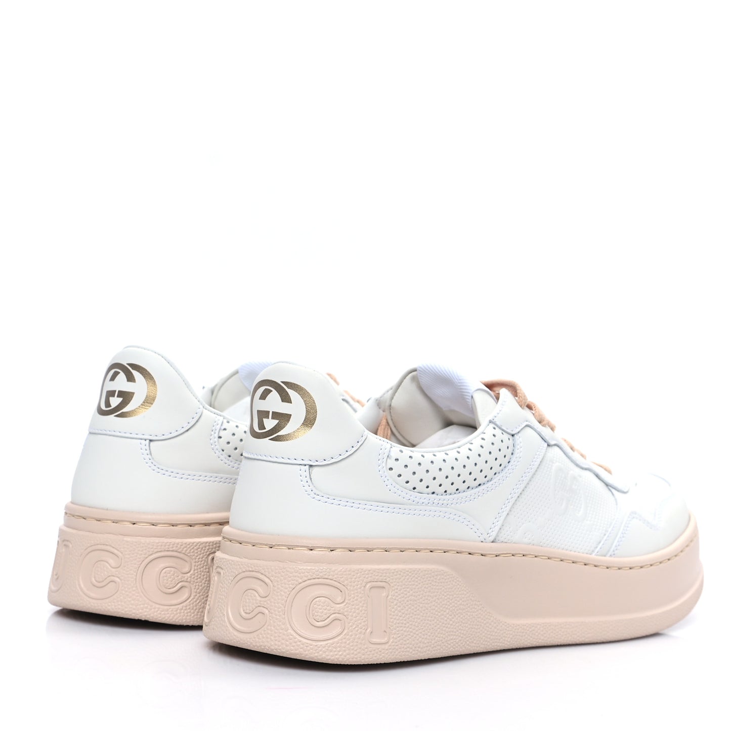 Calfskin GG Tennis Embossed Womens Platform 55mm Sneakers 40 White