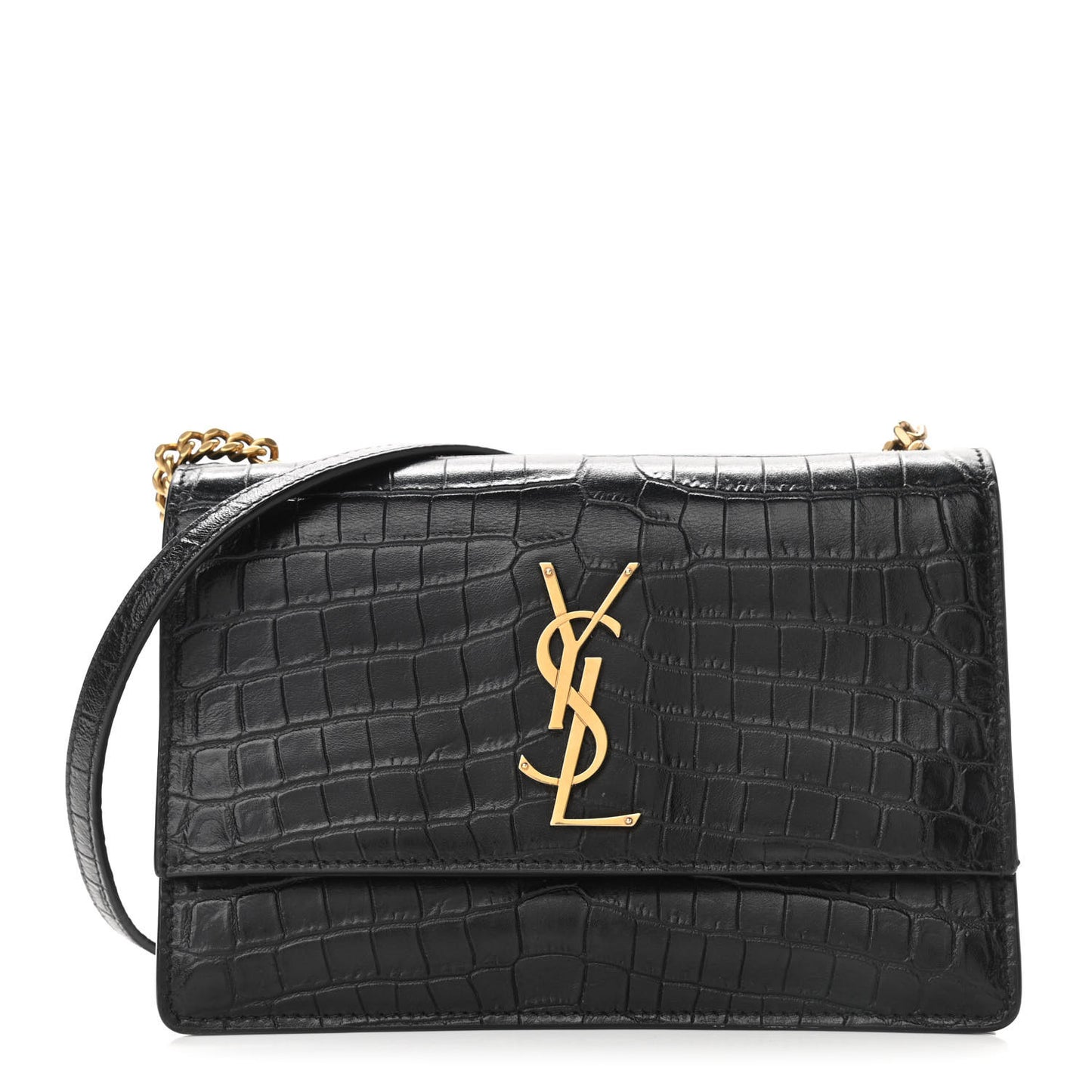 Calfskin Crocodile Embossed Small Monogram Sunset Black