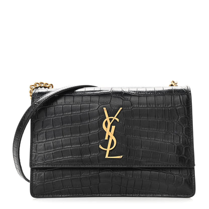 Saint Laurent Calfskin Crocodile Embossed Small Monogram Sunset Black 1 of 9
