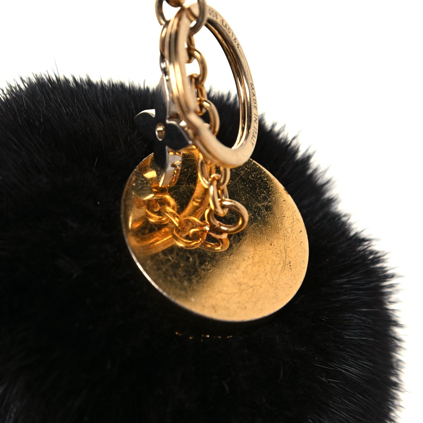 Mink Fur Bubble V Bag Charm Key Holder Black